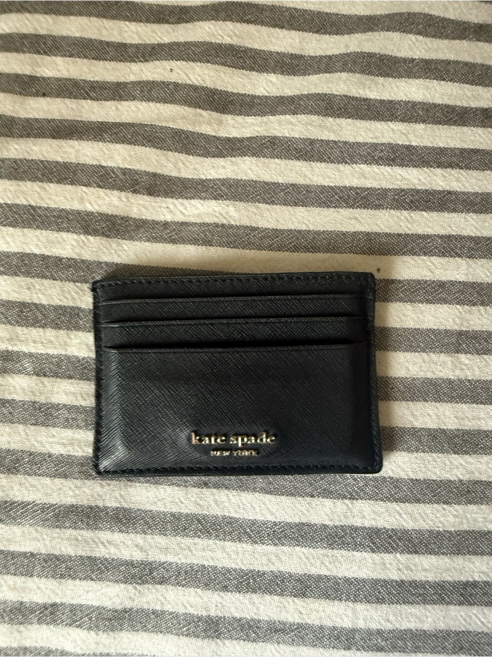 kate spade Black Leather Slim Card Holder with Gold Logo